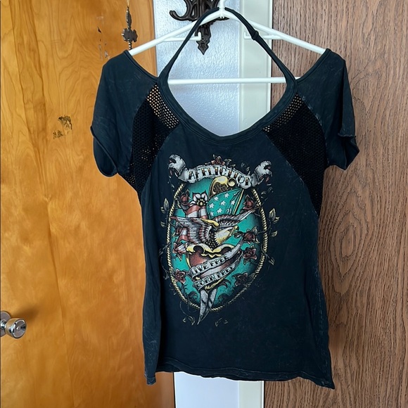 Affliction Black Cut Out Graphic Tee - Picture 1 of 3